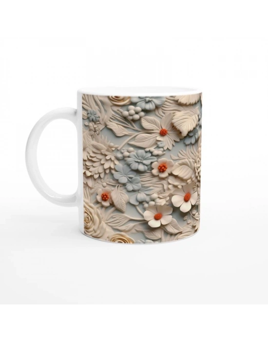 Buz Mavisi Zarafet Çiçekli Kupa Bardak