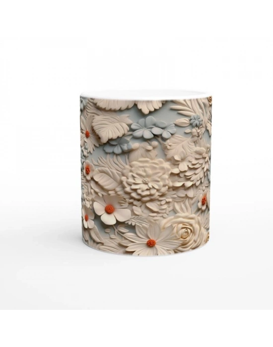 Buz Mavisi Zarafet Çiçekli Kupa Bardak