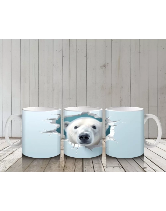 Buz Zemin Üzerinde Kutup Ayısı Figürü – Baskılı Kupa