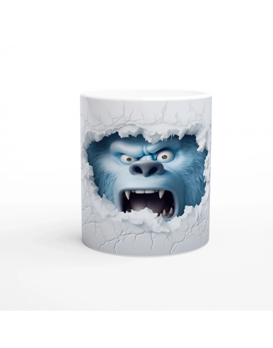 Buzlu Çatlak Duvar Efektli Mavi Yeti Temalı Baskılı Kupa Bardak