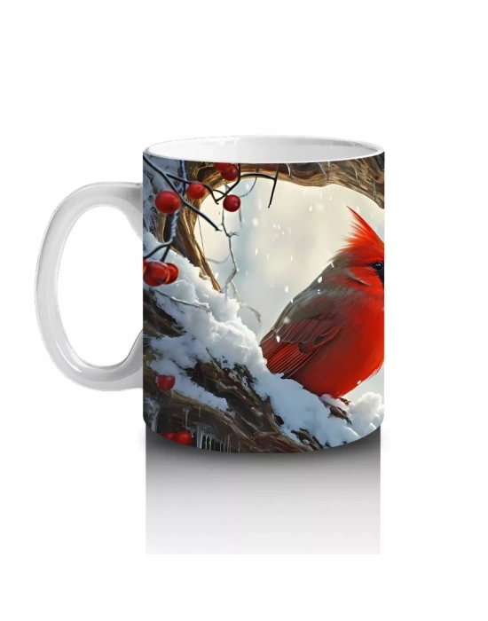 Buzlu Dallarda Kardinal Kuşu – Baskılı Kahve Kupası