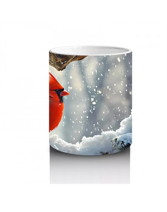 Buzlu Dallarda Kardinal Kuşu – Baskılı Kahve Kupası