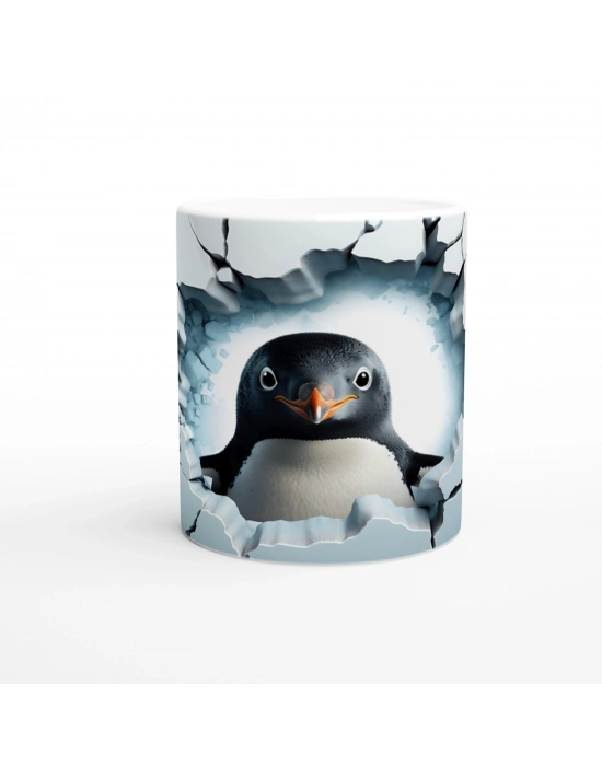 Buzlu Duvarı Delen Sevimli Penguen Baskılı Kupa Bardak