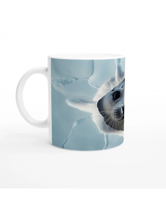 Buzlu Zeminden Bakan Sevimli Fok Yavrusu Baskılı Kupa Bardak