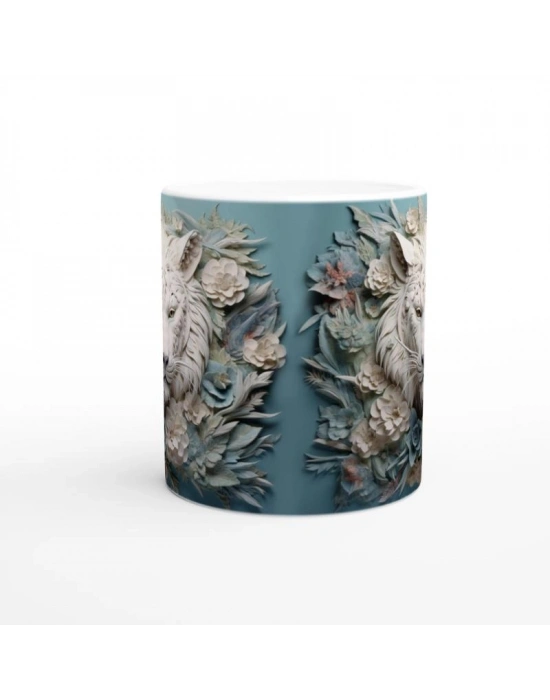 Buzul Orman Beyaz Kaplan Temalı Baskılı Kupa Bardak