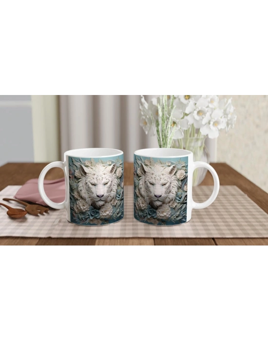 Buzul Orman Beyaz Kaplan Temalı Baskılı Kupa Bardak