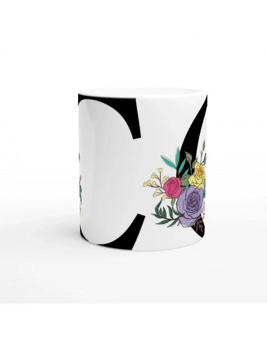 C Harfi Çizgisel Çiçekli Kupa Bardak