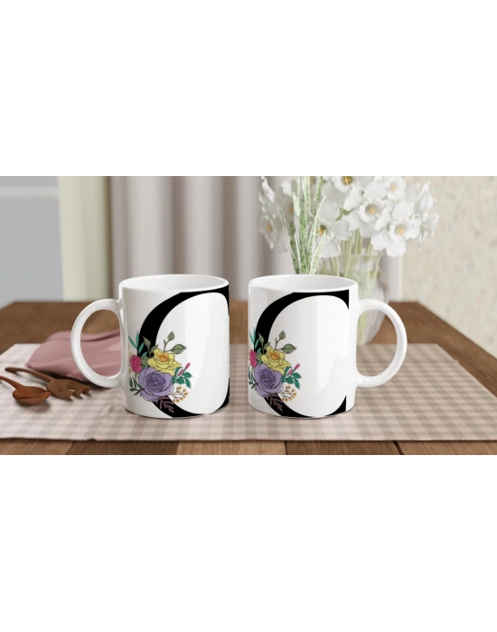 C Harfi Çizgisel Çiçekli Kupa Bardak