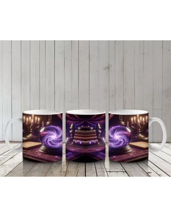 Cadı Kazanı ve Sihirli Küre Desenli Gotik Cadılar Bayramı Baskılı Kupa