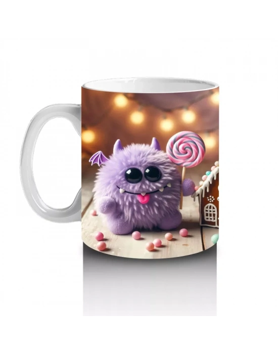 Cadı Şapkası Takmış Sevimli Hayaletler ve Kurabiye Ev Temalı Cadılar Bayramı Baskılı Kupa