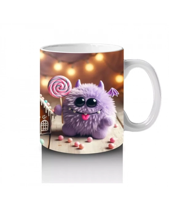 Cadı Şapkası Takmış Sevimli Hayaletler ve Kurabiye Ev Temalı Cadılar Bayramı Baskılı Kupa