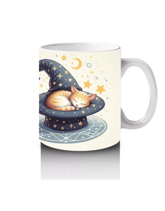 Cadı Şapkası ve Mum Işığı Figürlü Minimal Cadılar Bayramı Baskılı Kupa