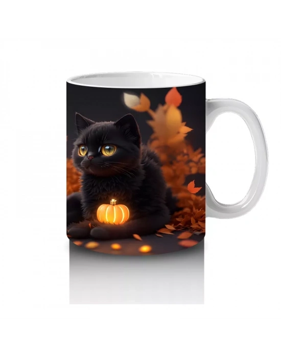 Cadılar Bayramı Temalı Siyah Kedi Kupa Bardak