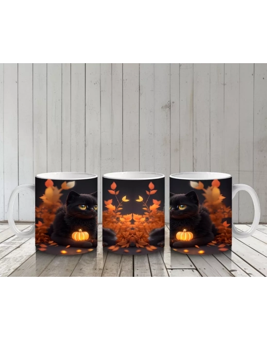 Cadılar Bayramı Temalı Siyah Kedi Kupa Bardak