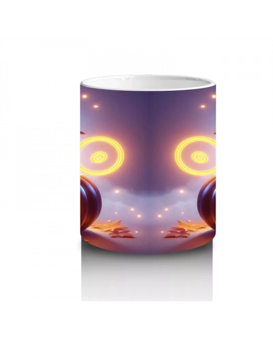 Cadılar Bayramı Temalı Siyah Kedi ve Balkabağı Işıltılı Baskılı Kupa Bardak