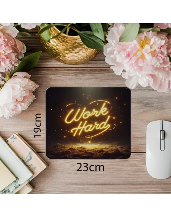 Çalışkanlık Temalı Neon Yazı Mousepad - 19x23 cm 2 mm Dikdörtgen İthal Baskılı Mouse Pad