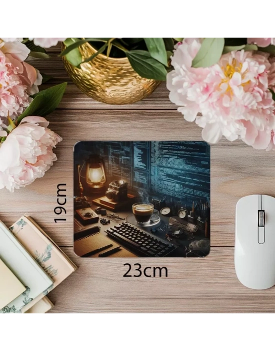 Cam Bardakta Espresso ve Kod Işıkları Mousepad - 19x23 cm 2 mm Dikdörtgen İthal Baskılı Mouse Pad