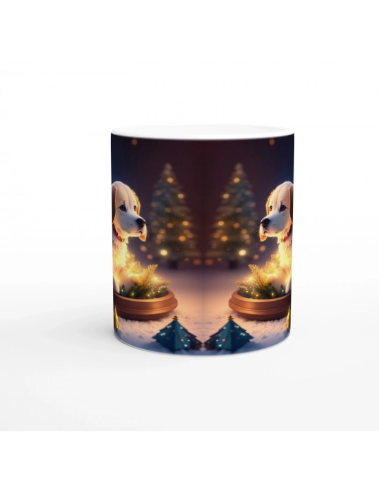 Çam Dallarına Sarınmış Işıl Işıl Köpekçik Baskılı Kupa Bardak