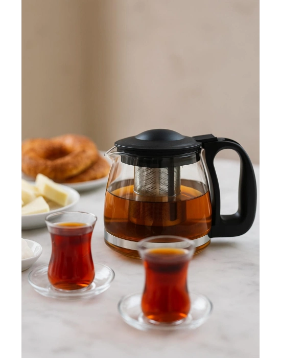 Cam Demlik 1250 ml Siyah Kapaklı