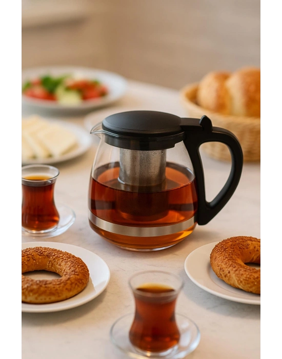 Cam Demlik 700 ml Siyah Kapaklı