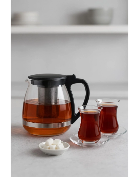 Cam Demlik 700 ml Siyah Kapaklı