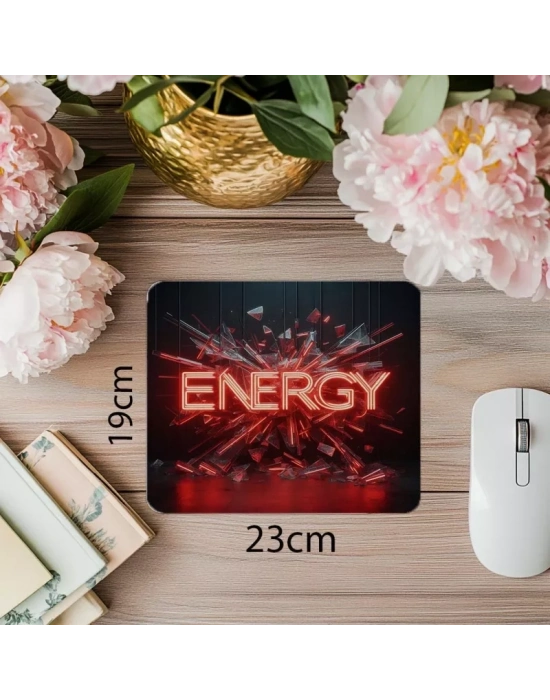 Cam Efektli Neon Yazı Temalı Mousepad - 19x23 cm 2 mm Dikdörtgen İthal Baskılı Mouse Pad