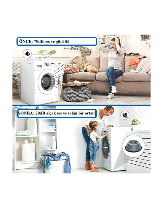 Çamaşır Makinesi Titreşim Önleyici Mobilya Yükseltici Kaydırmaz Vantuzlu Stoper Set 4 Adet