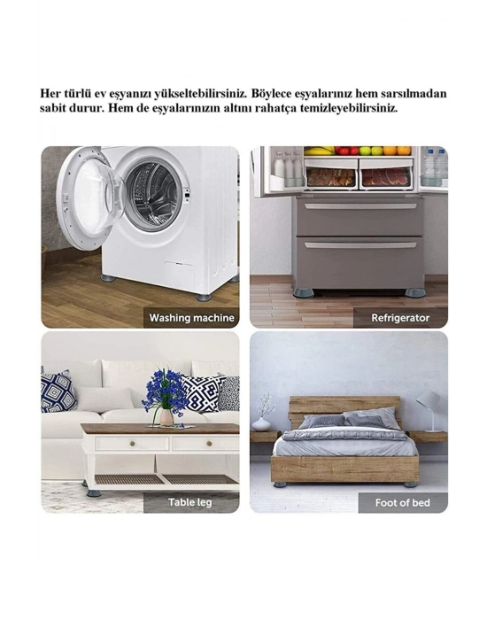 Çamaşır Makinesi Titreşim Önleyici Mobilya Yükseltici Kaydırmaz Vantuzlu Stoper Set 4 Adet