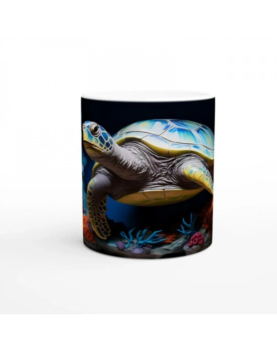 Canlı Mercanlar Arasında Yüzen Deniz Kaplumbağası Kupa Bardak