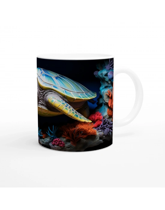 Canlı Mercanlar Arasında Yüzen Deniz Kaplumbağası Kupa Bardak