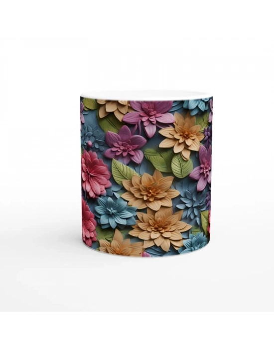 Canlı Renkli Çiçek Kolajlı Kupa Bardak