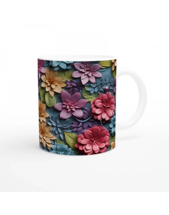 Canlı Renkli Çiçek Kolajlı Kupa Bardak