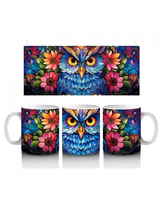 Canlı Renkli Tüyleriyle Baykuş – Baskılı Kahve Kupası