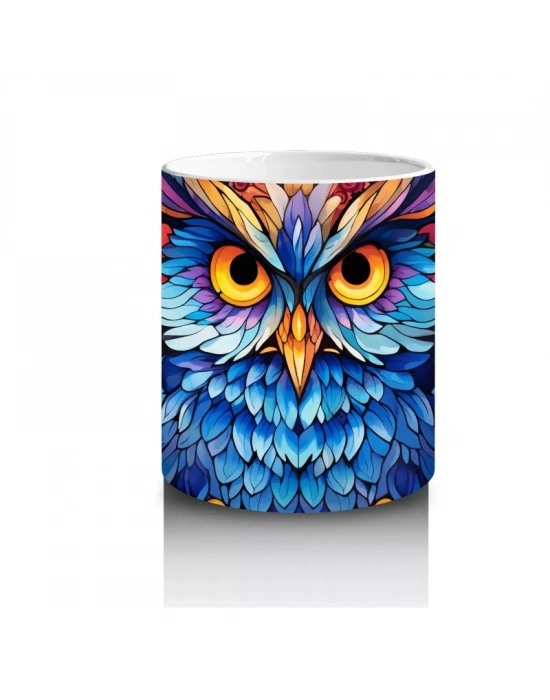 Canlı Renkli Tüyleriyle Baykuş – Baskılı Kahve Kupası