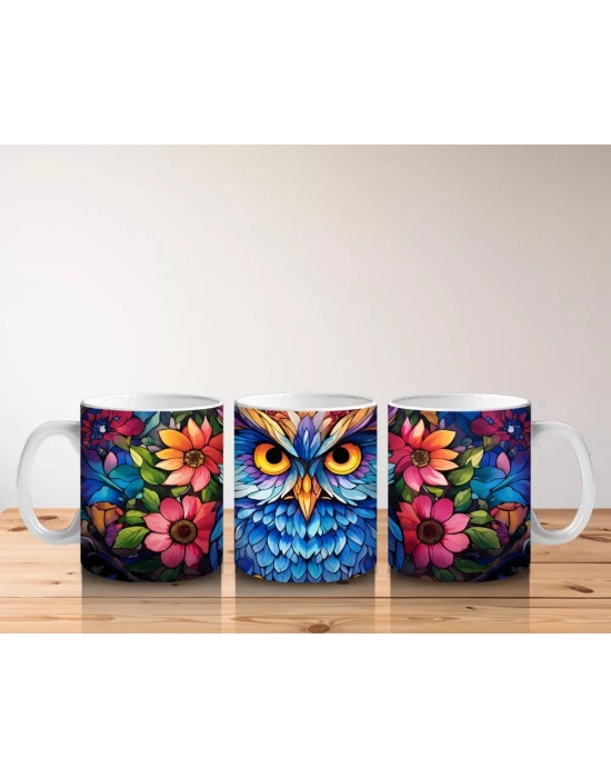 Canlı Renkli Tüyleriyle Baykuş – Baskılı Kahve Kupası