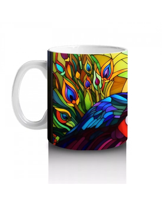 Canlı Renkli Tüyleriyle Mozaik Tavus Kuşu – Baskılı Kahve Kupası