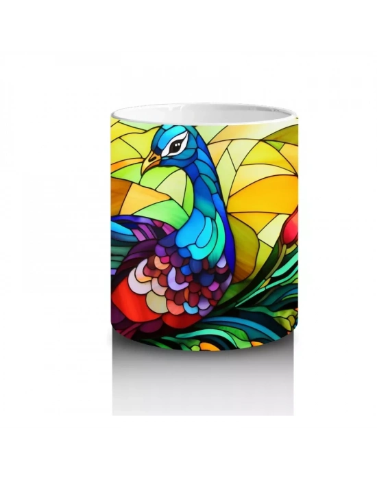 Canlı Renkli Tüyleriyle Mozaik Tavus Kuşu – Baskılı Kahve Kupası