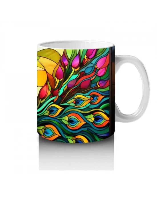 Canlı Renkli Tüyleriyle Mozaik Tavus Kuşu – Baskılı Kahve Kupası