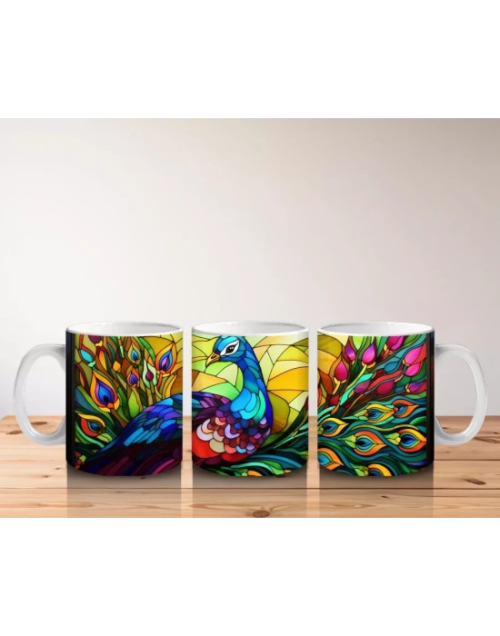 Canlı Renkli Tüyleriyle Mozaik Tavus Kuşu – Baskılı Kahve Kupası