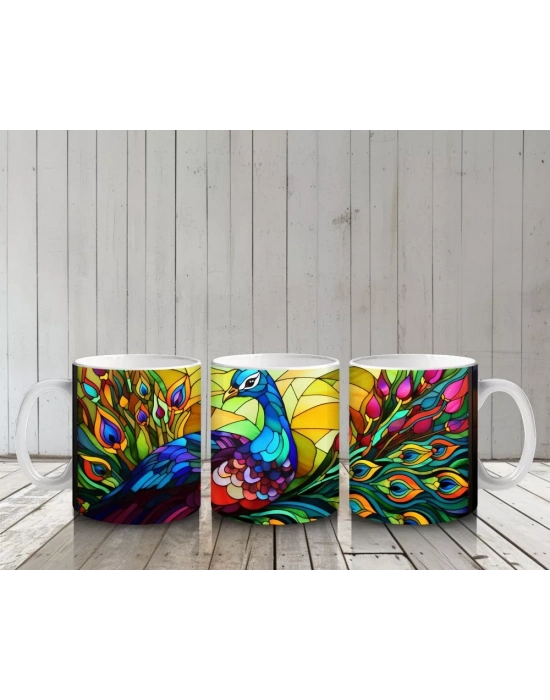 Canlı Renkli Tüyleriyle Mozaik Tavus Kuşu – Baskılı Kahve Kupası