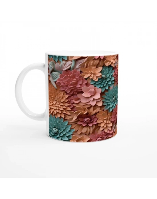 Canlı Rölyef Çiçek Bahçesi Kupa Bardak