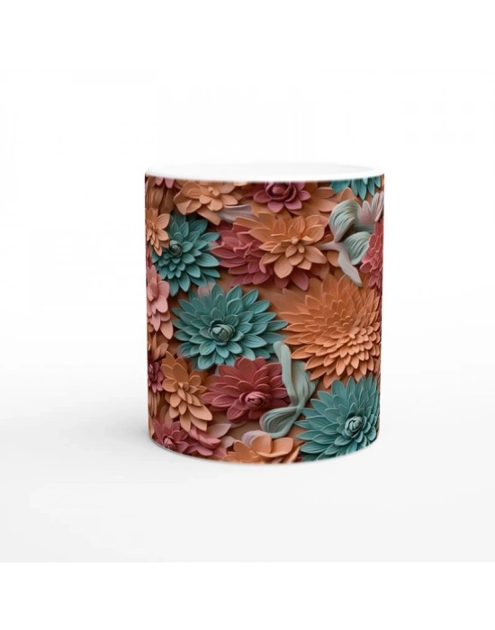 Canlı Rölyef Çiçek Bahçesi Kupa Bardak