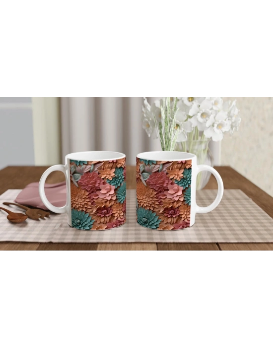 Canlı Rölyef Çiçek Bahçesi Kupa Bardak