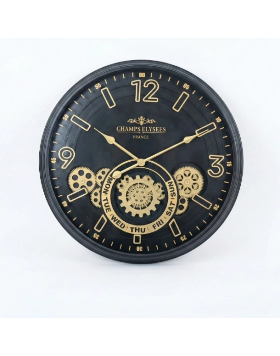 Çarklı Duvar Saati Altın Rengi Detaylı 59 cm