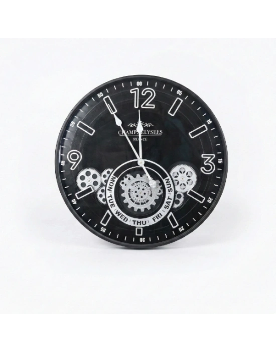 Çarklı Duvar Saati Gümüş Detaylı 59 cm