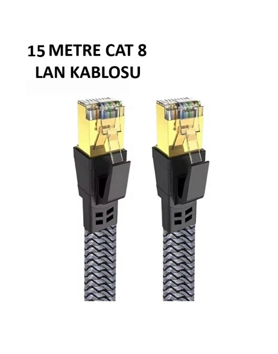® Cat 8 LAN Kablosu –Ethernet Kablosu Örgü Kaplama, Yüksek Hızlı  (15 METRE)