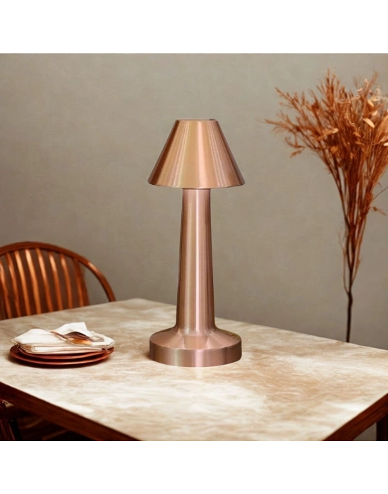 Çatı Model Bronz Renk Şarjlı Dokunmatik 3 Renkli LED Masa ası