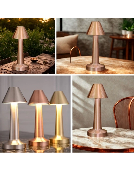 Çatı Model Bronz Renk Şarjlı Dokunmatik 3 Renkli LED Masa ası