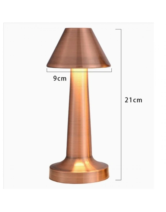 Çatı Model Bronz Renk Şarjlı Dokunmatik 3 Renkli LED Masa ası