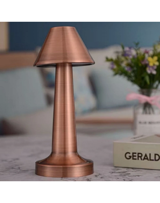 Çatı Model Bronz Renk Şarjlı Dokunmatik 3 Renkli LED Masa ası